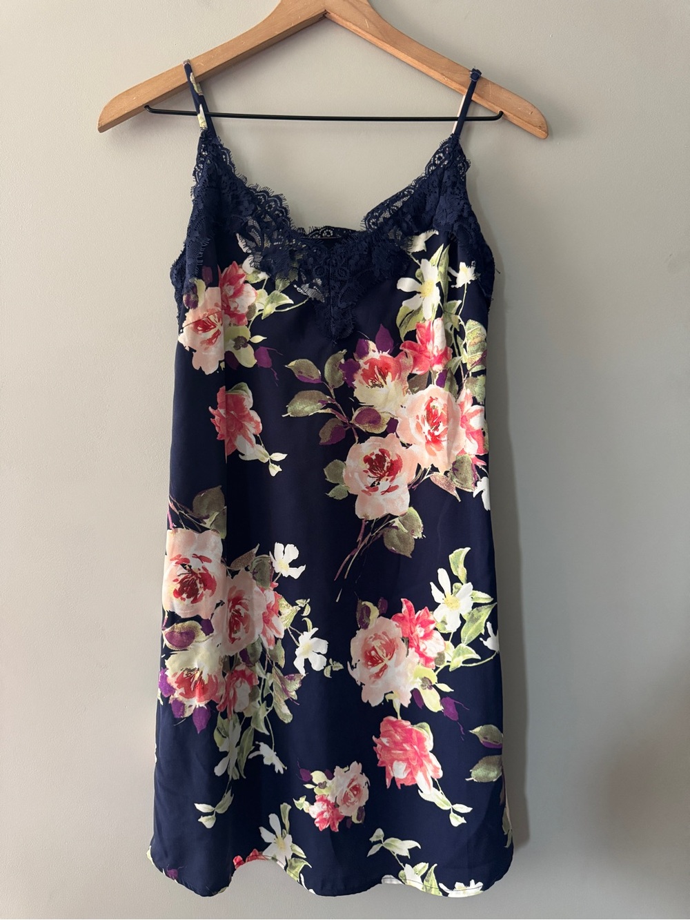 NWT | Aqua | Navy Floral Lace-Trim Slip Dress